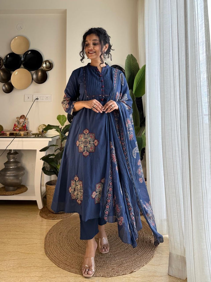 Zimmar Patchwork Flared Suit- Blue