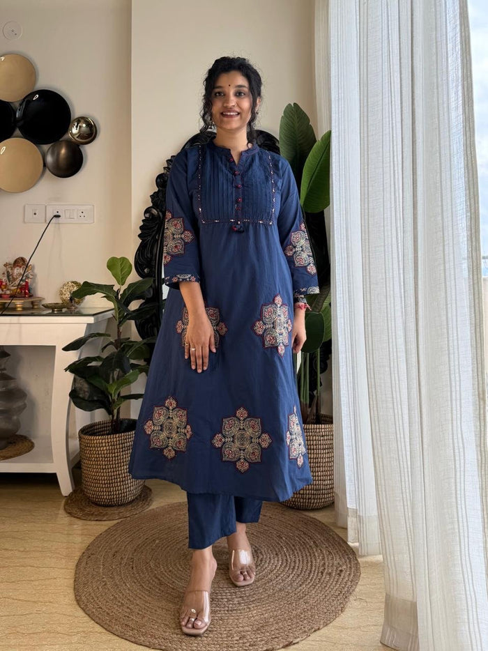 Zimmar Patchwork Flared Suit- Blue